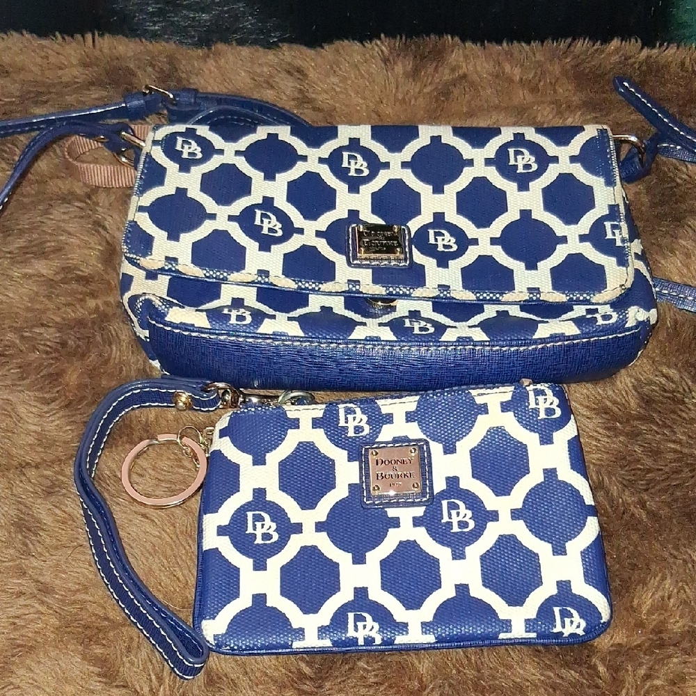 Dooney & Bourke Blue Crossbody Bag with Geometric Pattern